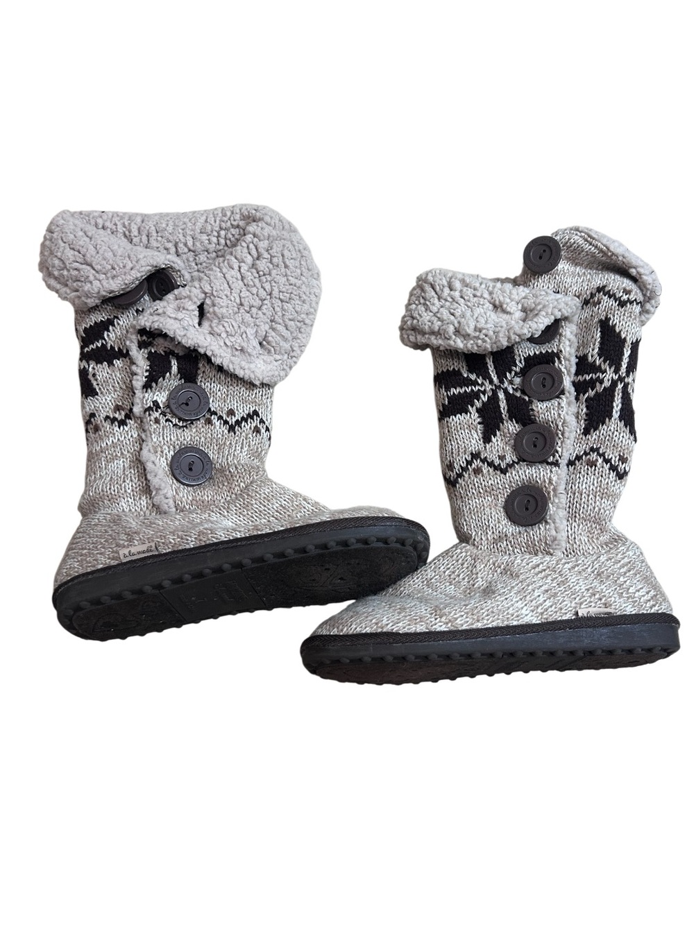 MUK LUKS Women's A La Mode Knitted Snowflake Boots Sherpa Lined Fair Isle Size 7 - Picture 2 of 6